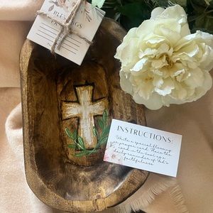 Prayer Bowl with Hand-Painted Over-Sized Cross Burned into the Bowl